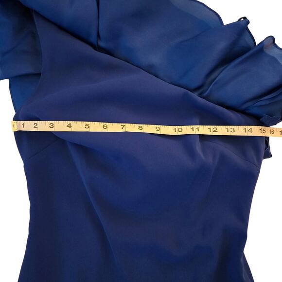 Badgley Mishka Royal Blue One Shoulder Ruffle Evening Gown 2 Formal Wedding - Picture 11 of 16